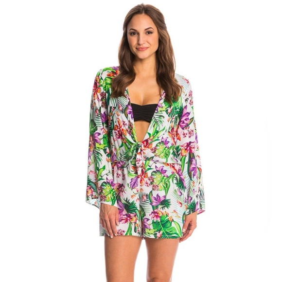 La Blanca Other - La Blanca Calypso Island Tropical Print Bell Sleeve Romper Size Large